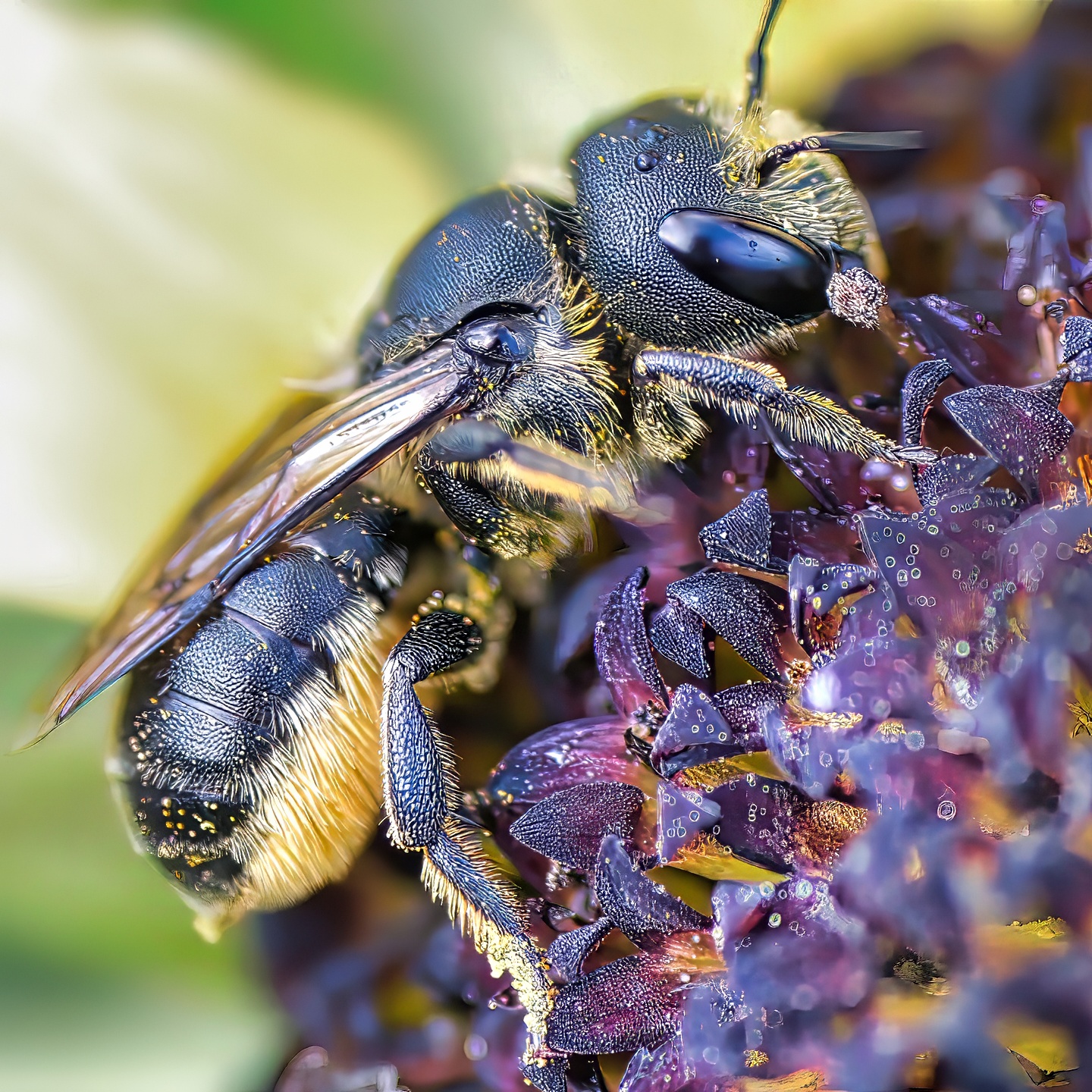 Mason Bee Dark Blue Golden Pollen Purple Flower