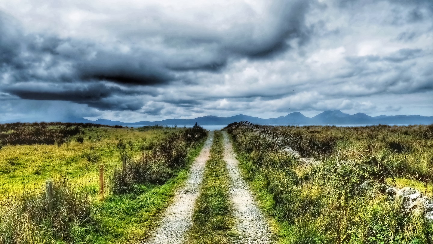 Gravel Track Coastal Moorland Distant Mountains